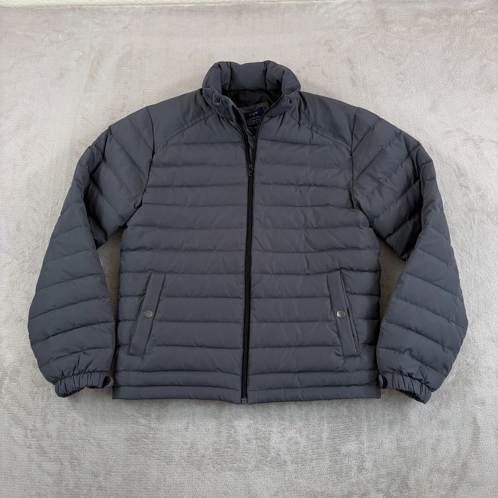 J Crew Down Puffer Jacket Men Small Grey Full Zip Cinch Waist GorpCore Warm‎